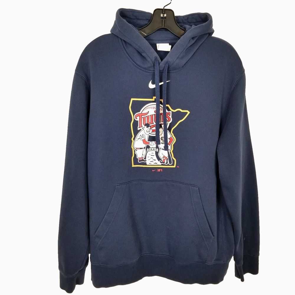 Nike MLB Men Minnesota‎ Twins Hoodie Sweatshirt  Sz L Center Swoosh Navy Fleece
